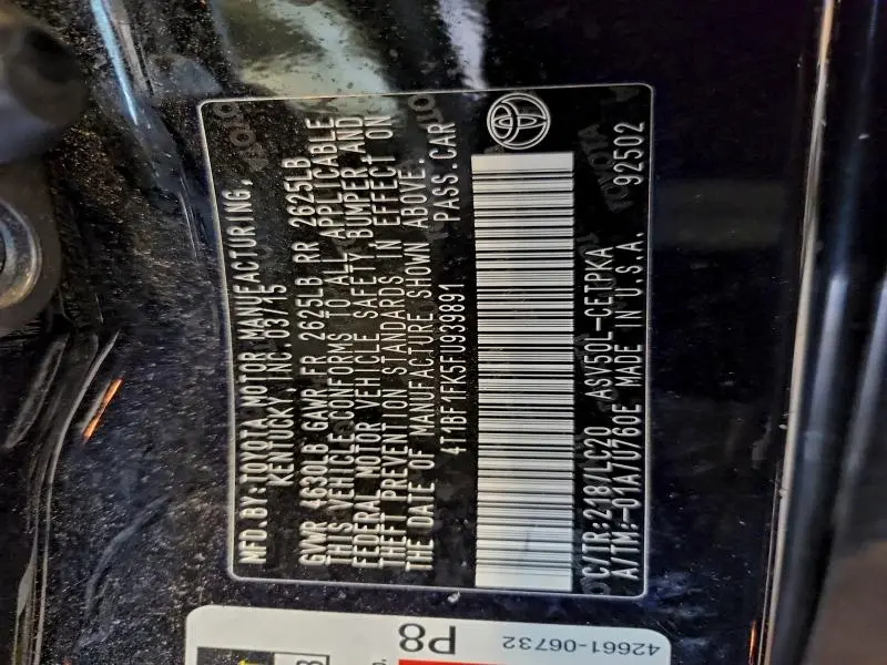 2015 TOYOTA CAMRY LE  