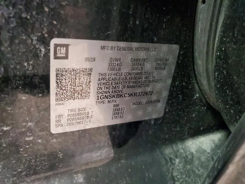 2019 CHEVROLET TAHOE K1500 LT  