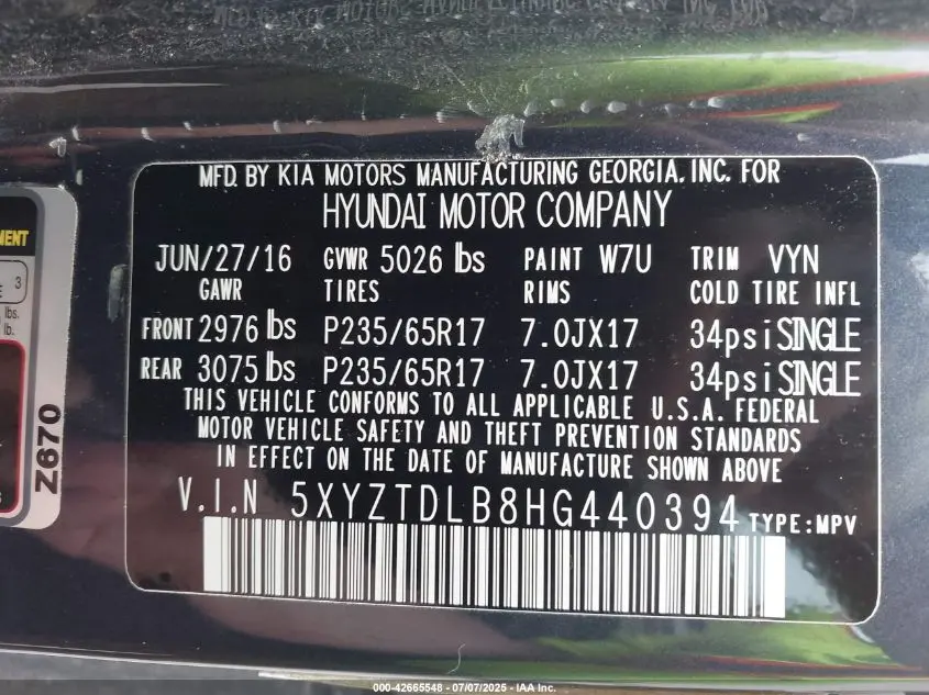 2017 HYUNDAI SANTA FE SPORT 2.4L