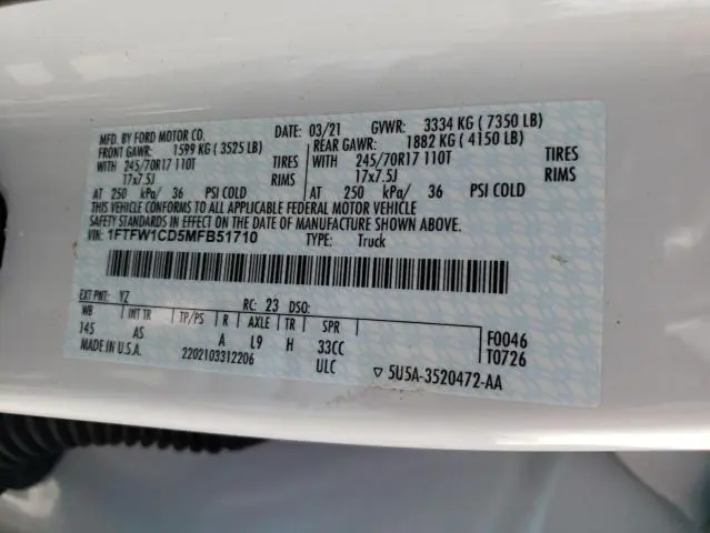 2021 FORD F150 SUPERCREW  