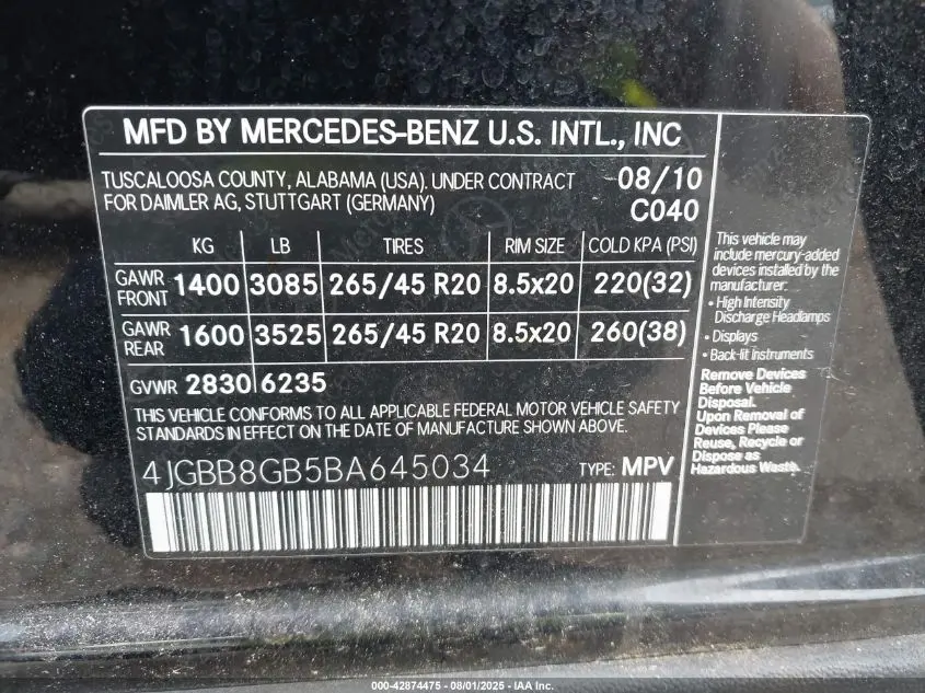 2011 MERCEDES-BENZ ML 350 4MATIC