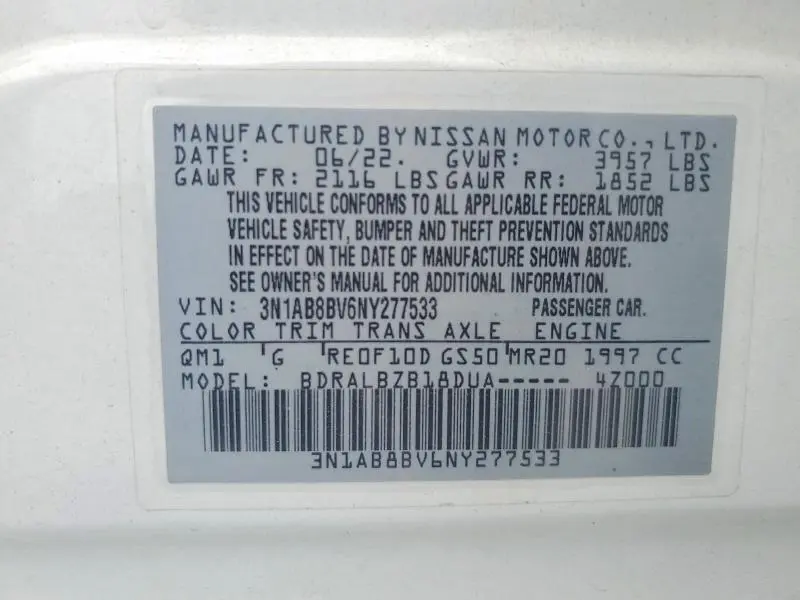 2022 NISSAN SENTRA S  