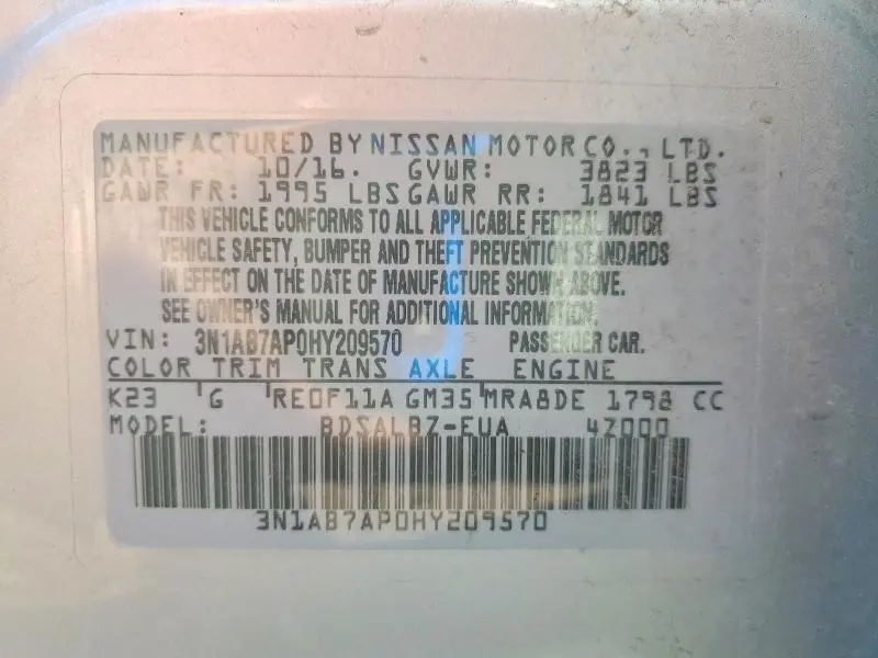 2017 NISSAN SENTRA S  