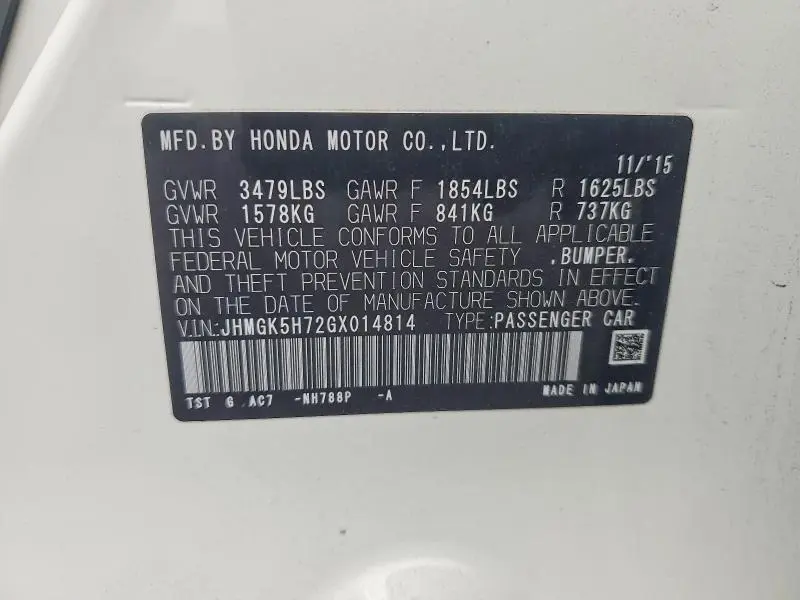 2016 HONDA FIT EX  