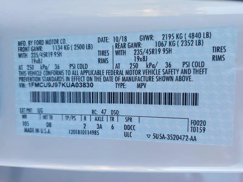 2019 FORD ESCAPE TITANIUM  