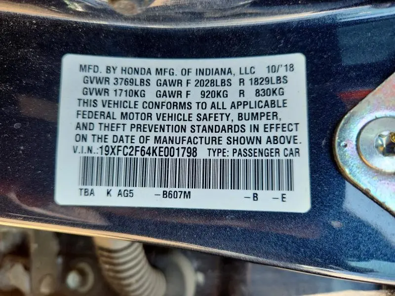 2019 HONDA CIVIC LX  