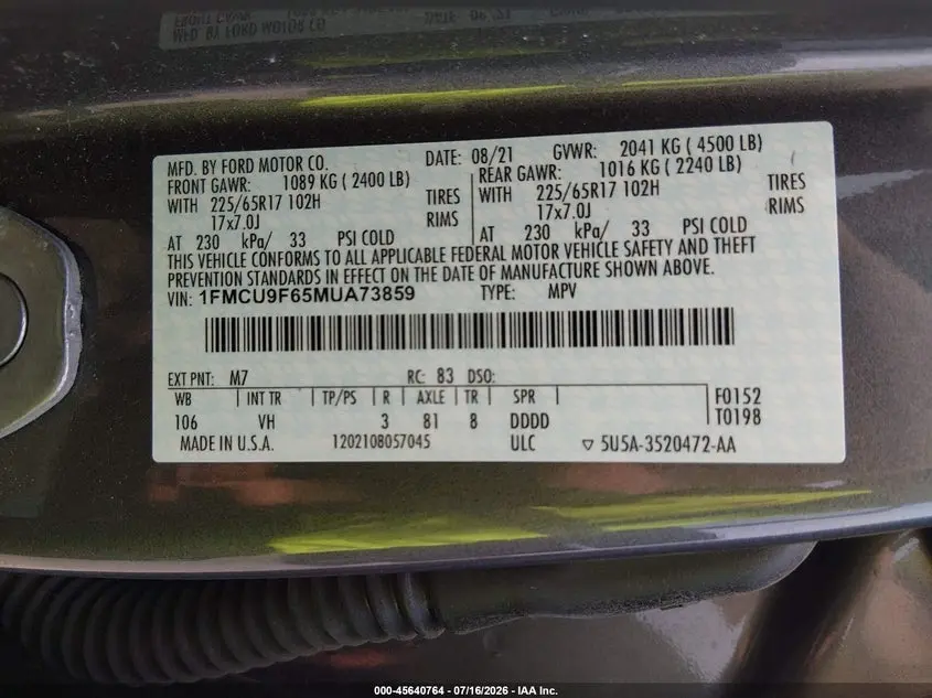 2021 FORD ESCAPE S