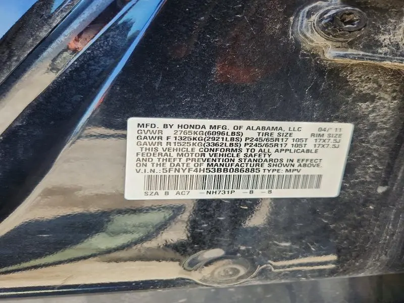 2011 HONDA PILOT EXL  