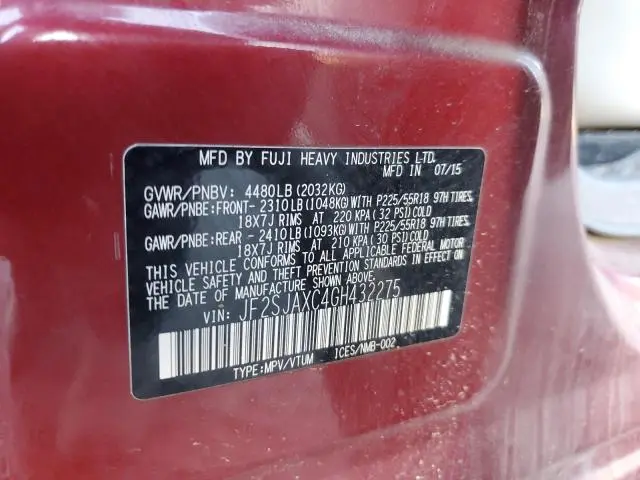 2016 SUBARU FORESTER 2.5I TOURING  