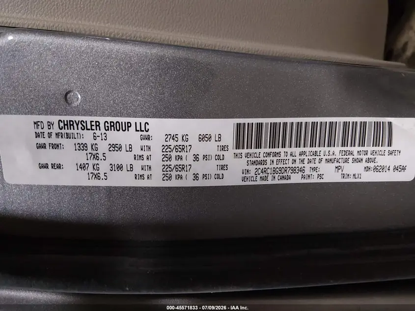 2013 CHRYSLER TOWN & COUNTRY TOURING