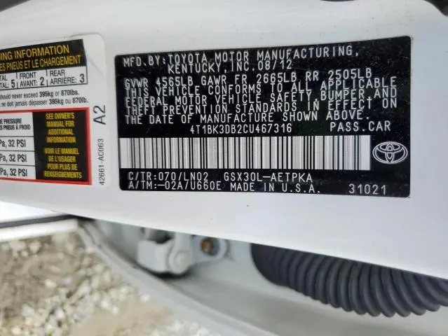 2012 TOYOTA AVALON BASE  