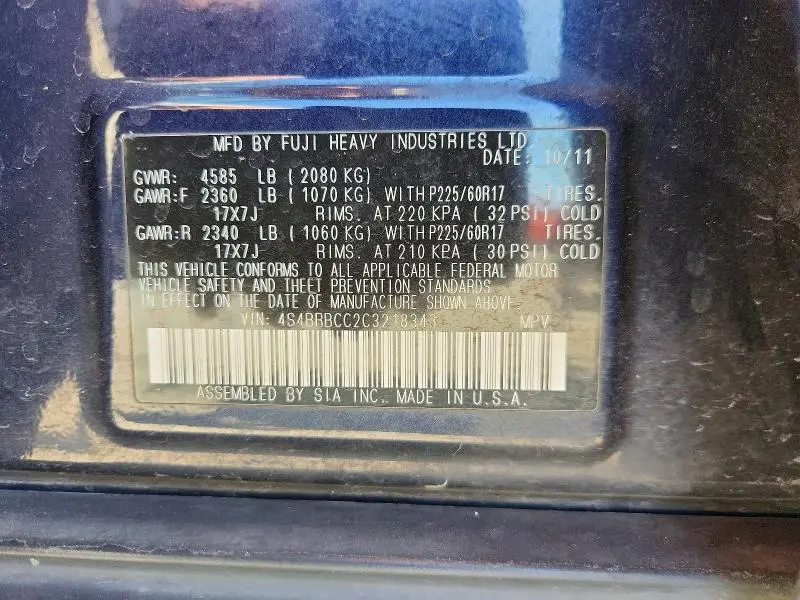 2012 SUBARU OUTBACK 2.5I PREMIUM  