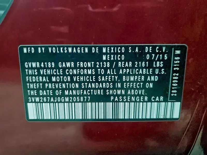 2016 VOLKSWAGEN JETTA S  