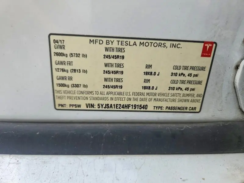 2017 TESLA MODEL S   