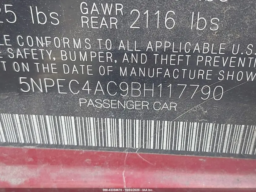 2011 HYUNDAI SONATA SE