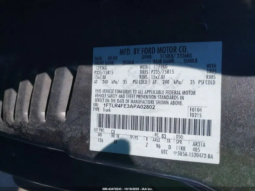 2010 FORD RANGER SPORT/XLT