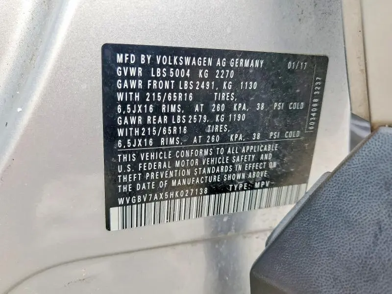 2017 VOLKSWAGEN TIGUAN S/LIMITED  