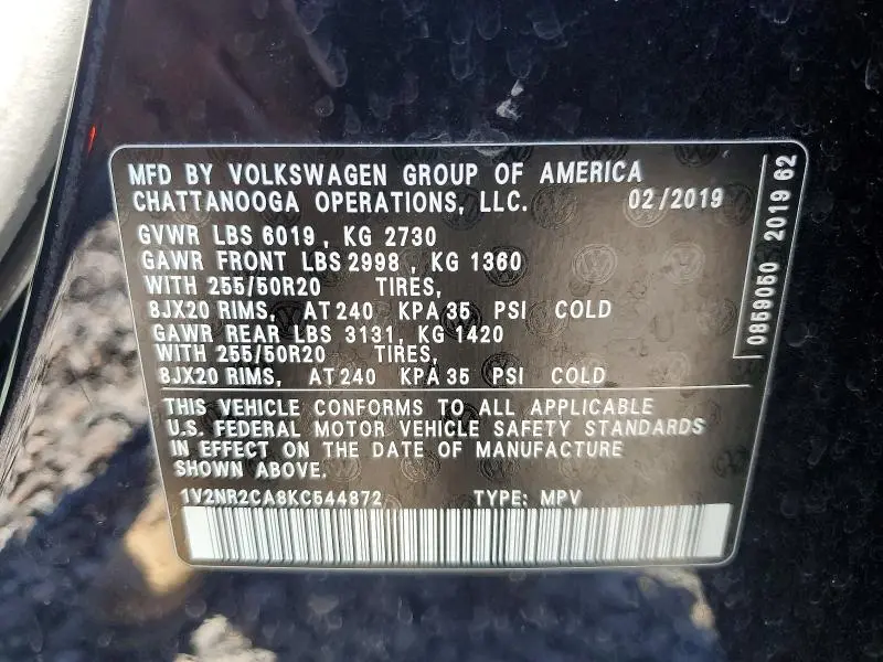 2019 VOLKSWAGEN ATLAS SEL PREMIUM  