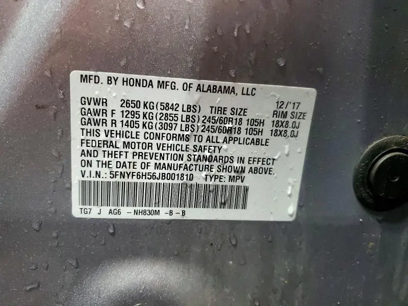 2018 HONDA PILOT EXL  