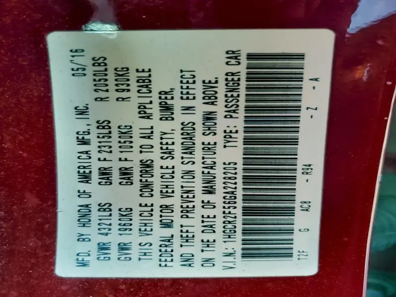 2016 HONDA ACCORD SPORT  