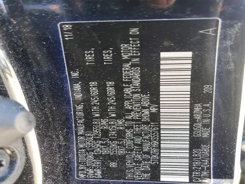 2019 TOYOTA HIGHLANDER SE  