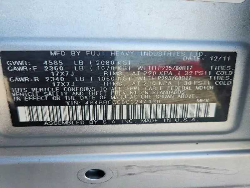 2012 SUBARU OUTBACK 2.5I PREMIUM  