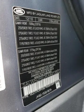 2019 LAND ROVER RANGE ROVER SPORT SUPERCHARGED DYNAMIC  