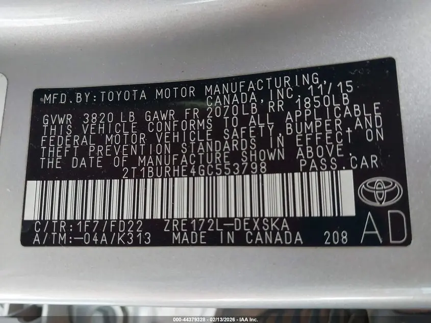 2016 TOYOTA COROLLA S PLUS