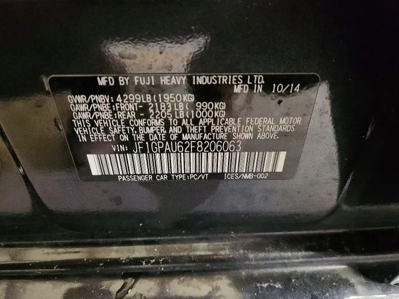 2015 SUBARU IMPREZA SPORT  