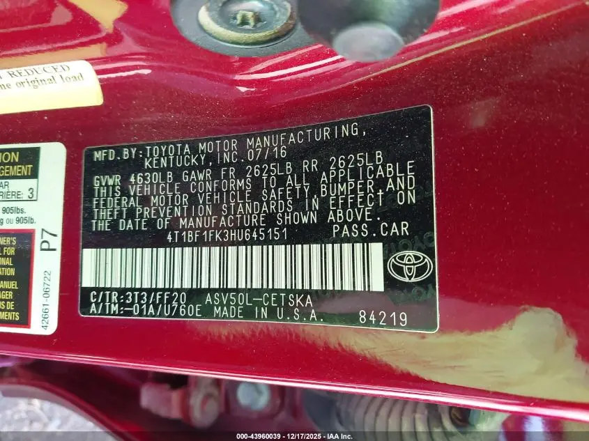 2017 TOYOTA CAMRY SE