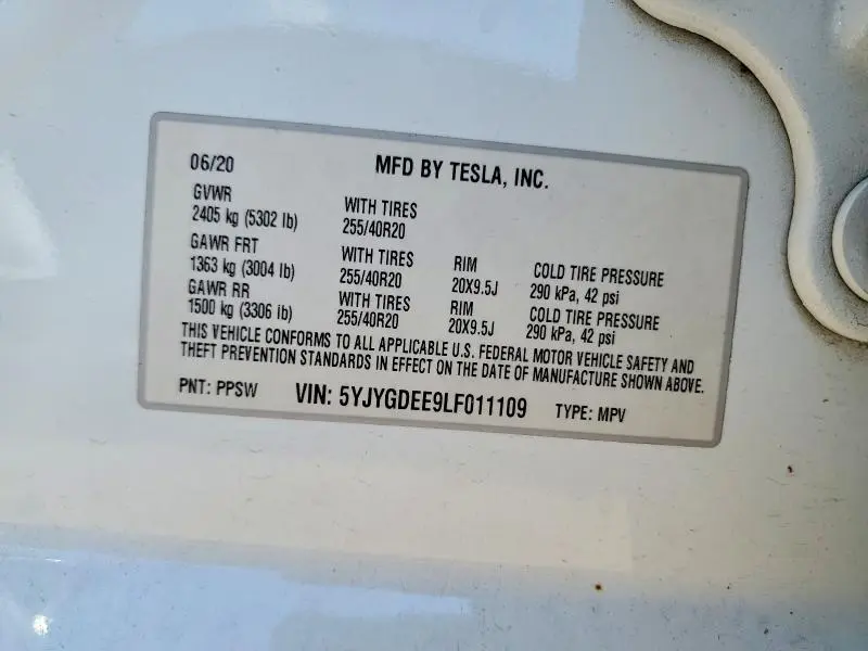 2020 TESLA MODEL Y   