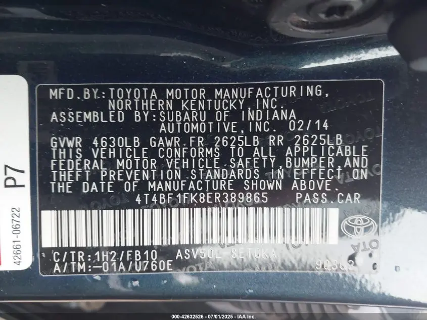 2014 TOYOTA CAMRY XLE