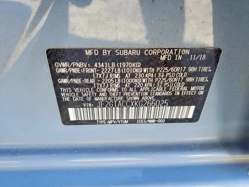 2019 SUBARU CROSSTREK PREMIUM  