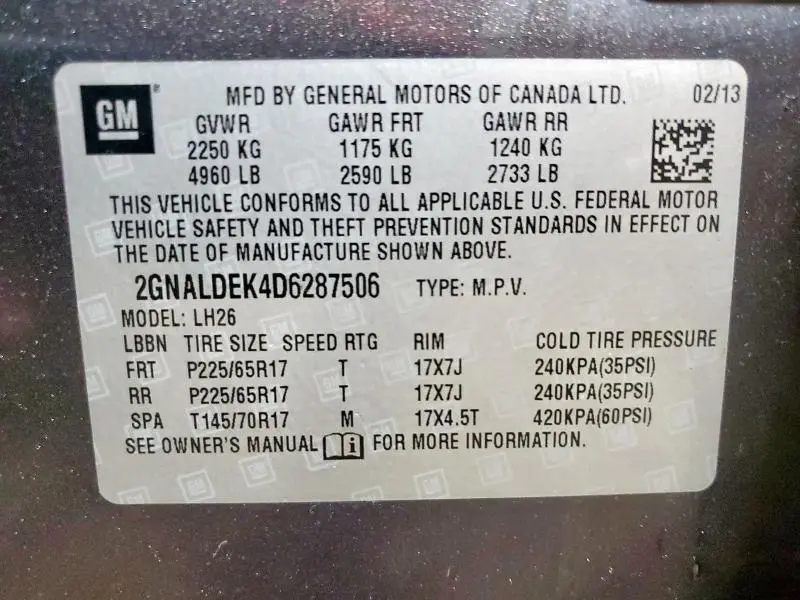 2013 CHEVROLET EQUINOX LT  