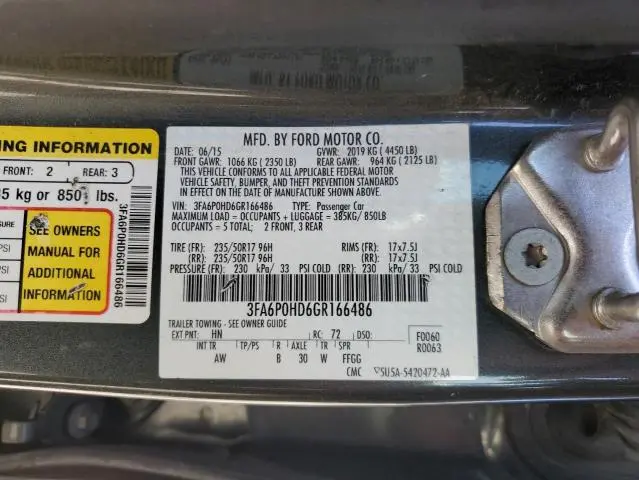 2016 FORD FUSION SE  