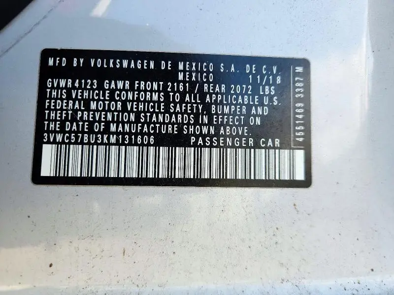 2019 VOLKSWAGEN JETTA S  