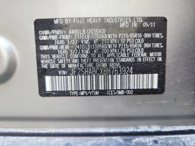 2011 SUBARU FORESTER 2.5X  