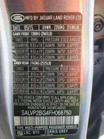 2015 LAND ROVER RANGE ROVER EVOQUE PURE PLUS  