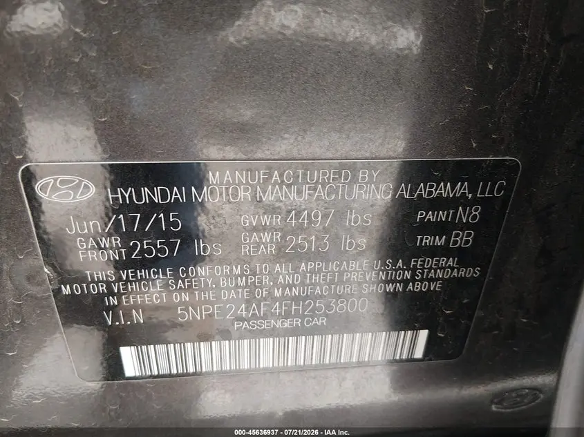 2015 HYUNDAI SONATA SE