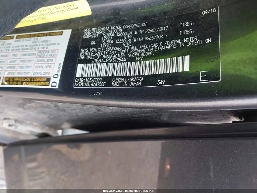 2019 TOYOTA 4RUNNER SR5
