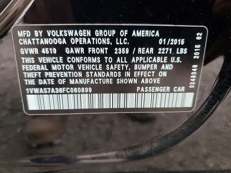 2015 VOLKSWAGEN PASSAT S  