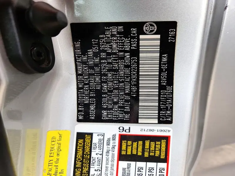 2012 TOYOTA CAMRY LE  