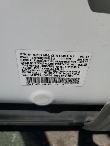 2015 HONDA PILOT EXL  