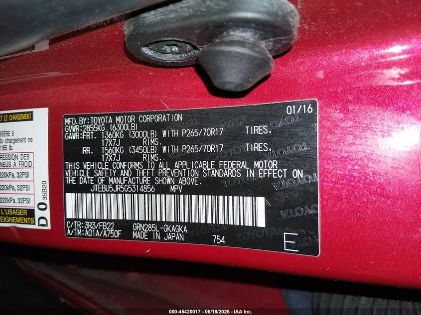 2016 TOYOTA 4RUNNER SR5