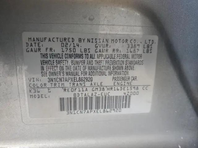 2014 NISSAN VERSA S  