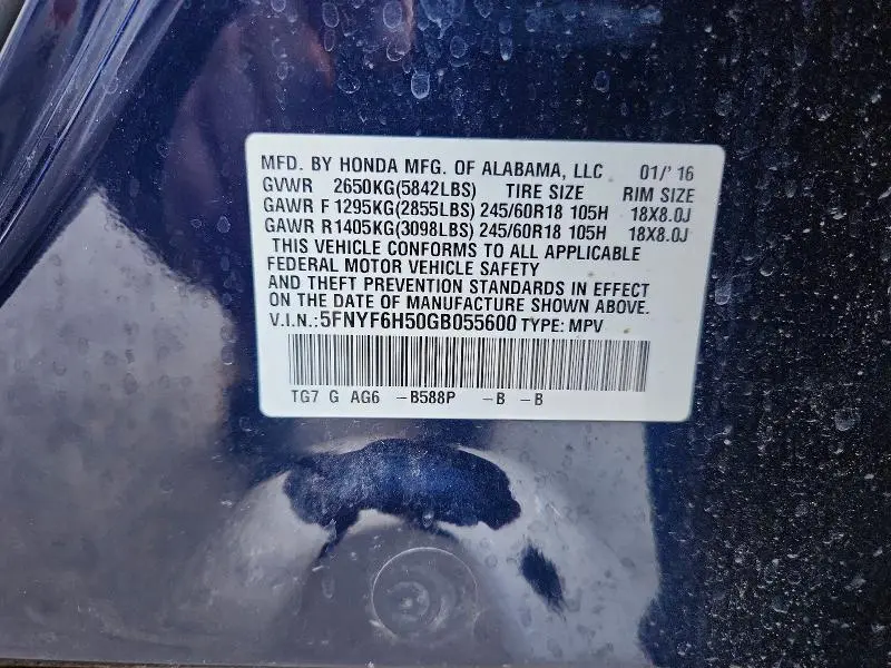 2016 HONDA PILOT EXL  