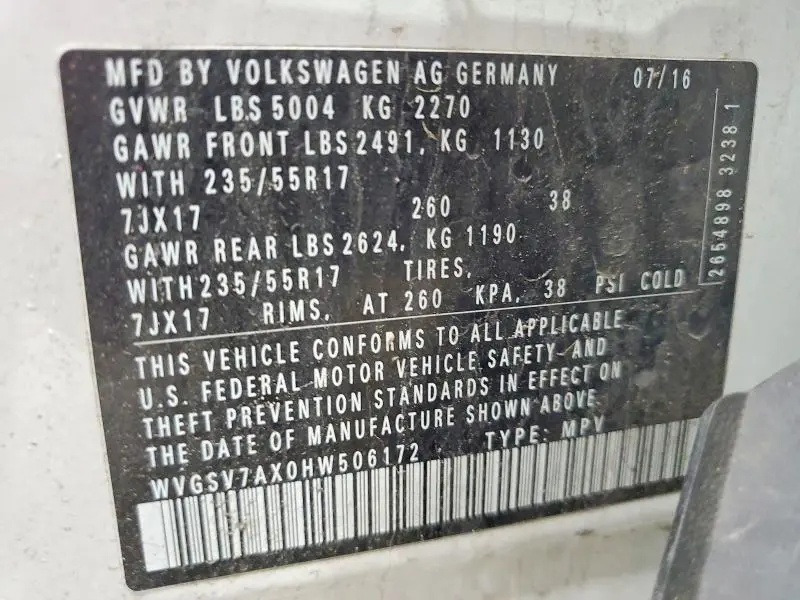2017 VOLKSWAGEN TIGUAN WOLFSBURG  