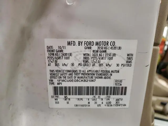 2012 FORD ESCAPE LIMITED  