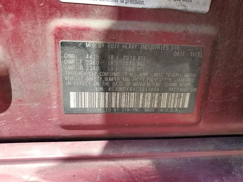 2012 SUBARU LEGACY 2.5I LIMITED  