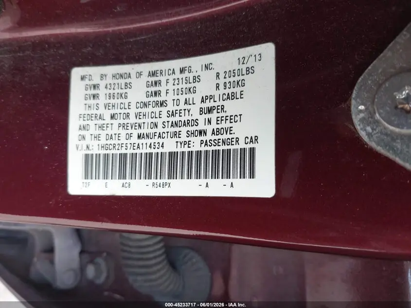 2014 HONDA ACCORD SPORT
